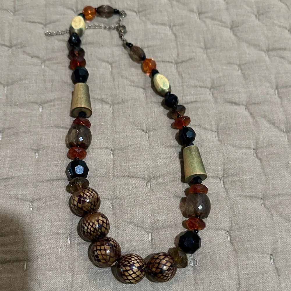 Premier Design Retired EXPRESSO Gun Metal NECKLACE Two Tier and Brown Beaded - Picture 2 of 5